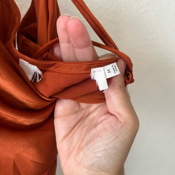 ASTR The Label Gaia Orange Rust Cowl Neck Satin Midi Slip Dress Sz M Revolve - Picture 6 of 7